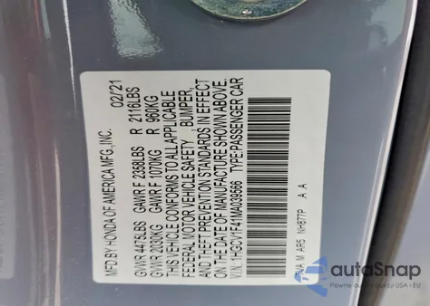 2021 Honda Accord Sport Se z USA, uszkodzony, nr VIN 1HGCV1F41MA039566